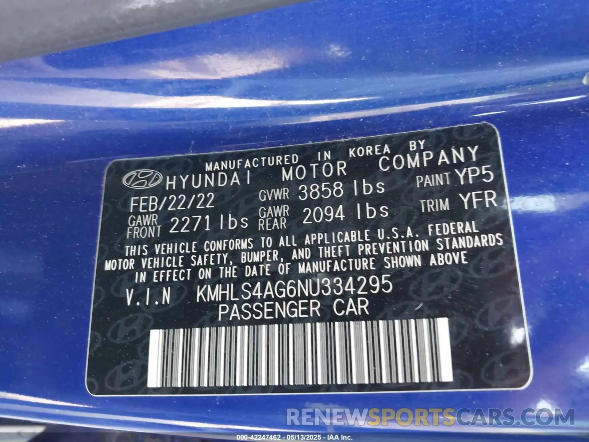 9 fotografías del automóvil dañado KMHLS4AG6NU334295 HYUNDAI ELANTRA 2022