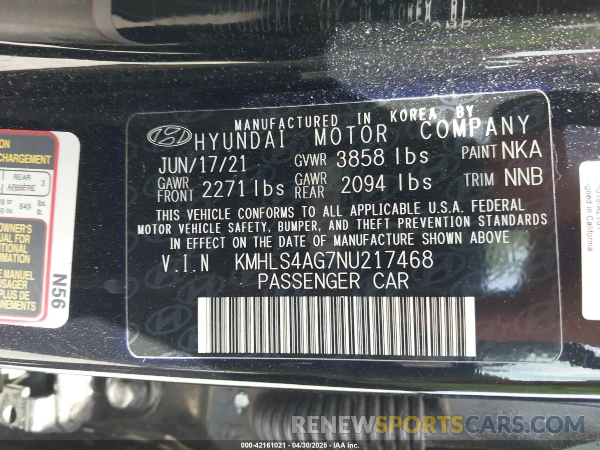 9 fotografías del automóvil dañado KMHLS4AG7NU217468 HYUNDAI ELANTRA 2022