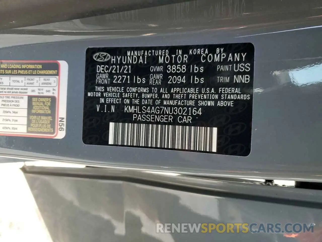 14 fotografías del automóvil dañado KMHLS4AG7NU302164 HYUNDAI ELANTRA 2022