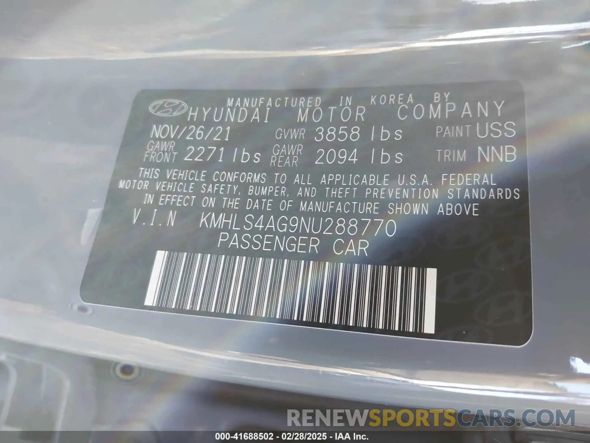 9 fotografías del automóvil dañado KMHLS4AG9NU288770 HYUNDAI ELANTRA 2022