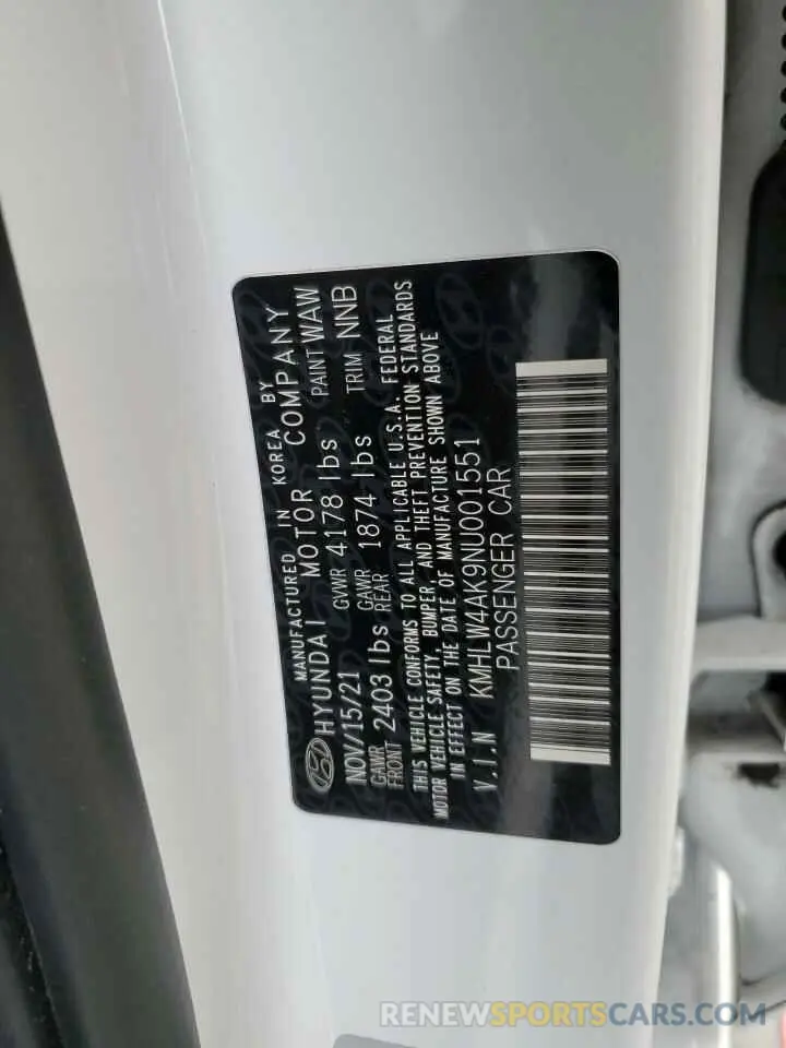 14 fotografías del automóvil dañado KMHLW4AK9NU001551 HYUNDAI ELANTRA 2022