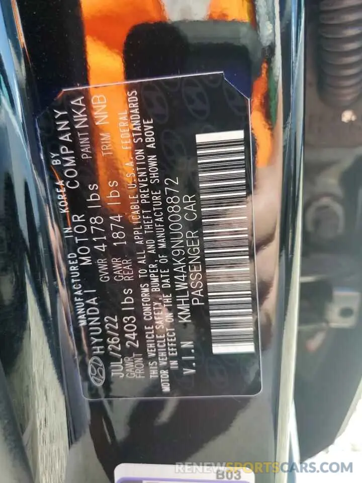 12 fotografías del automóvil dañado KMHLW4AK9NU008872 HYUNDAI ELANTRA 2022