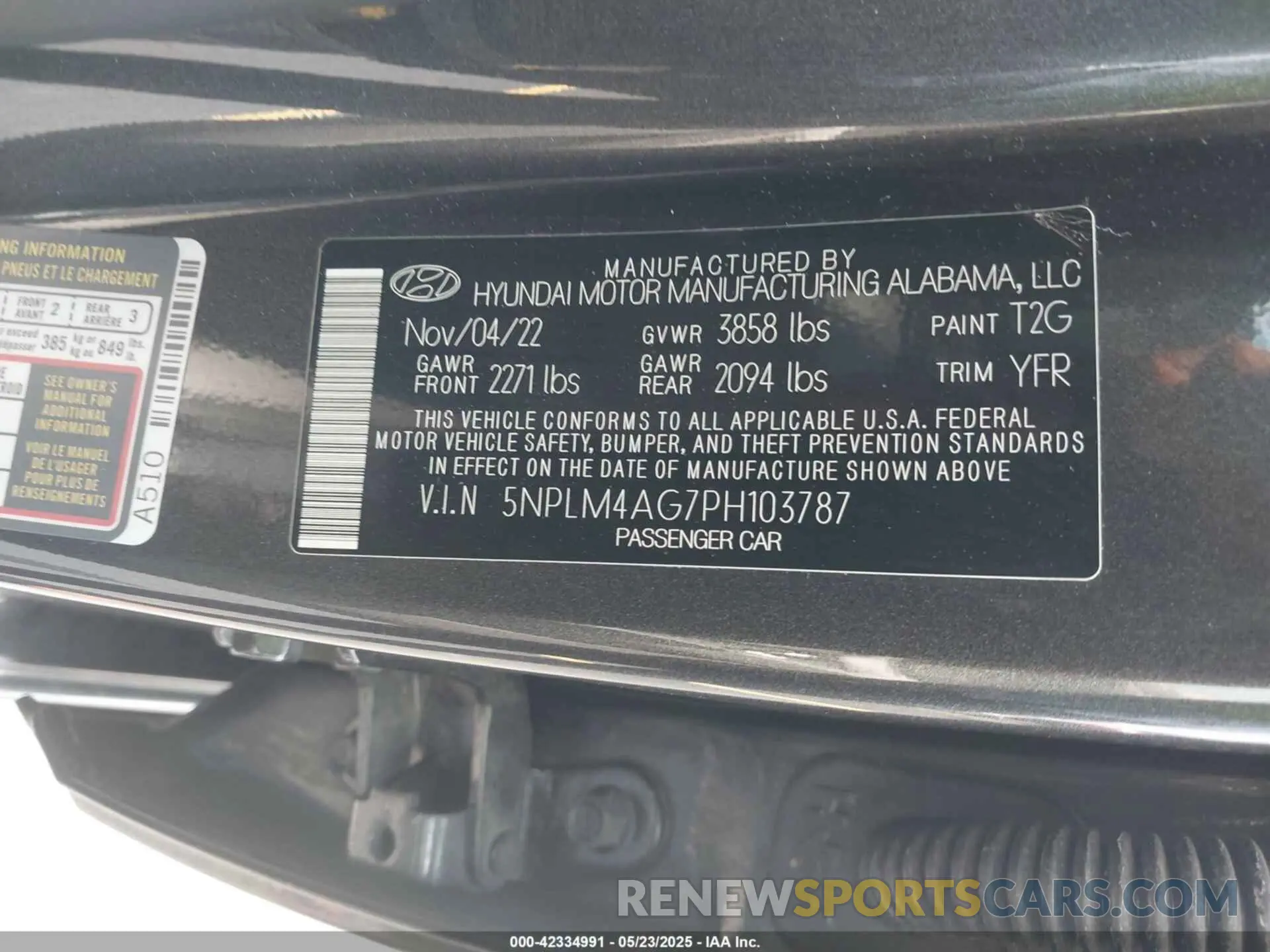9 fotografías del automóvil dañado 5NPLM4AG7PH103787 HYUNDAI ELANTRA 2023