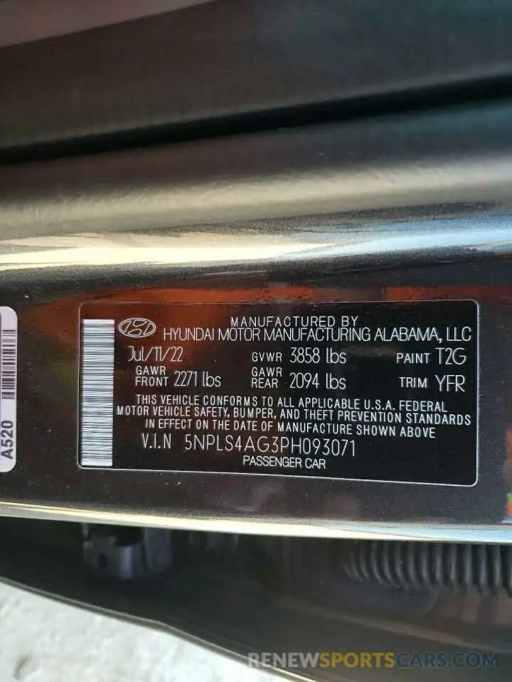 12 fotografías del automóvil dañado 5NPLS4AG3PH093071 HYUNDAI ELANTRA 2023