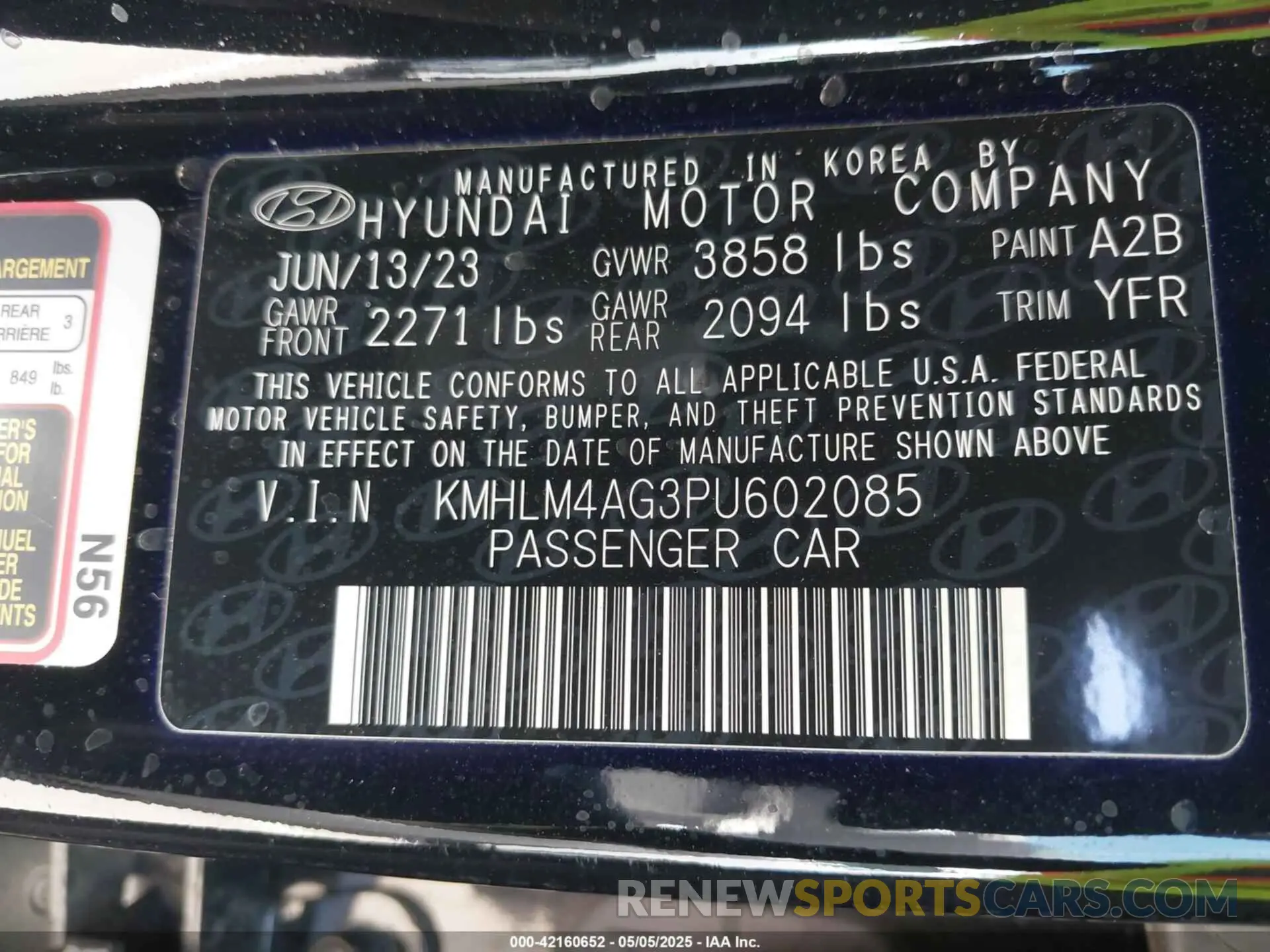 9 fotografías del automóvil dañado KMHLM4AG3PU602085 HYUNDAI ELANTRA 2023