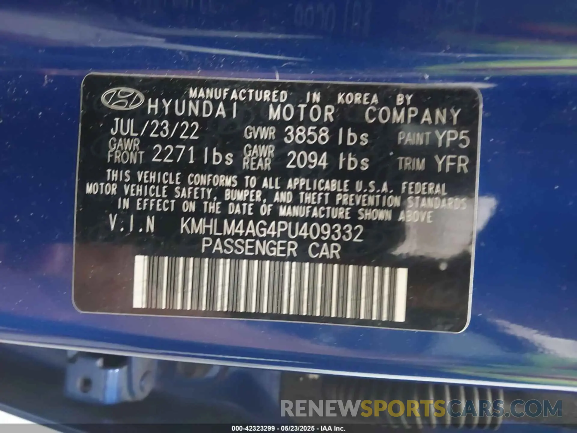 9 fotografías del automóvil dañado KMHLM4AG4PU409332 HYUNDAI ELANTRA 2023