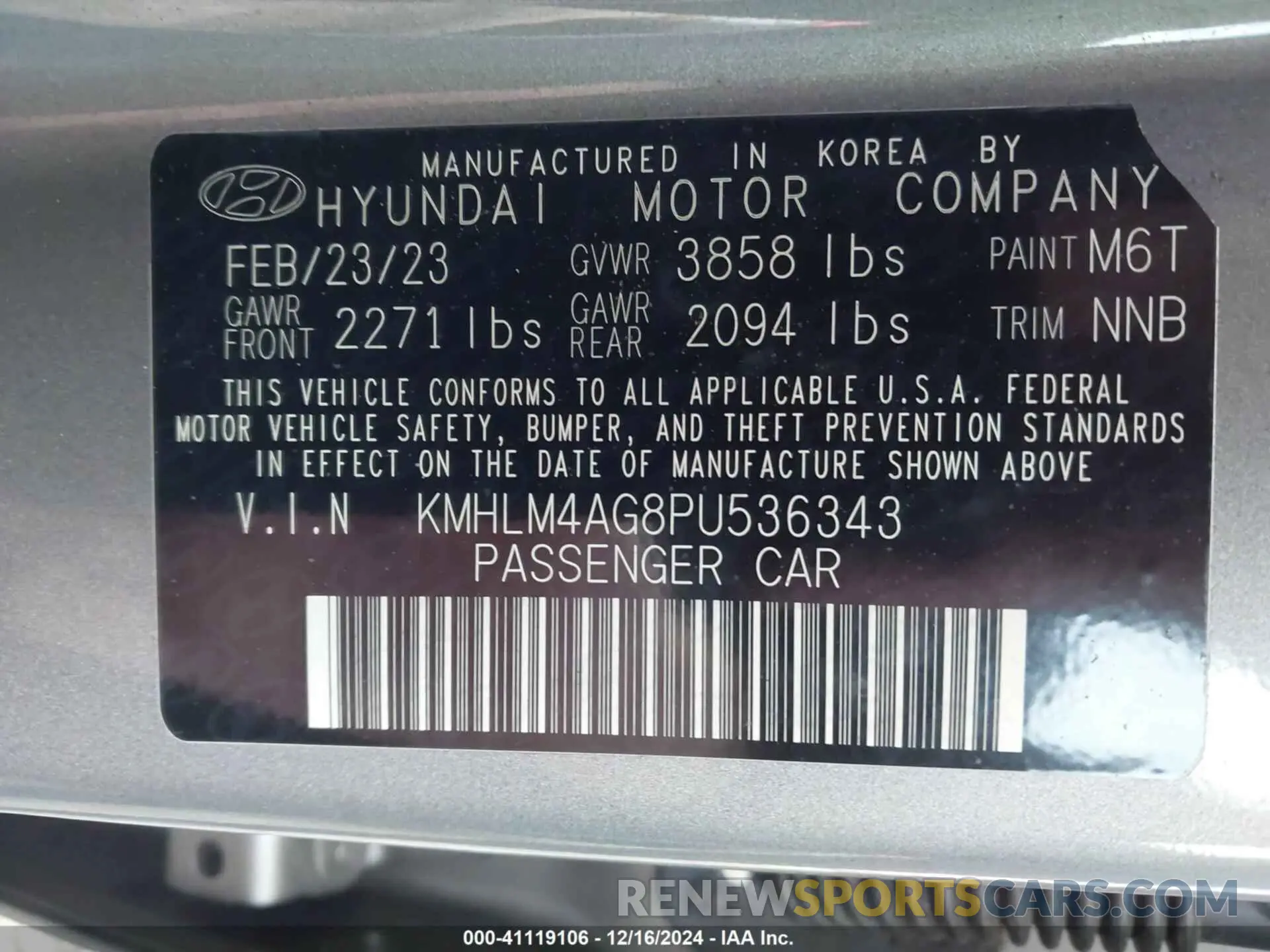 9 fotografías del automóvil dañado KMHLM4AG8PU536343 HYUNDAI ELANTRA 2023