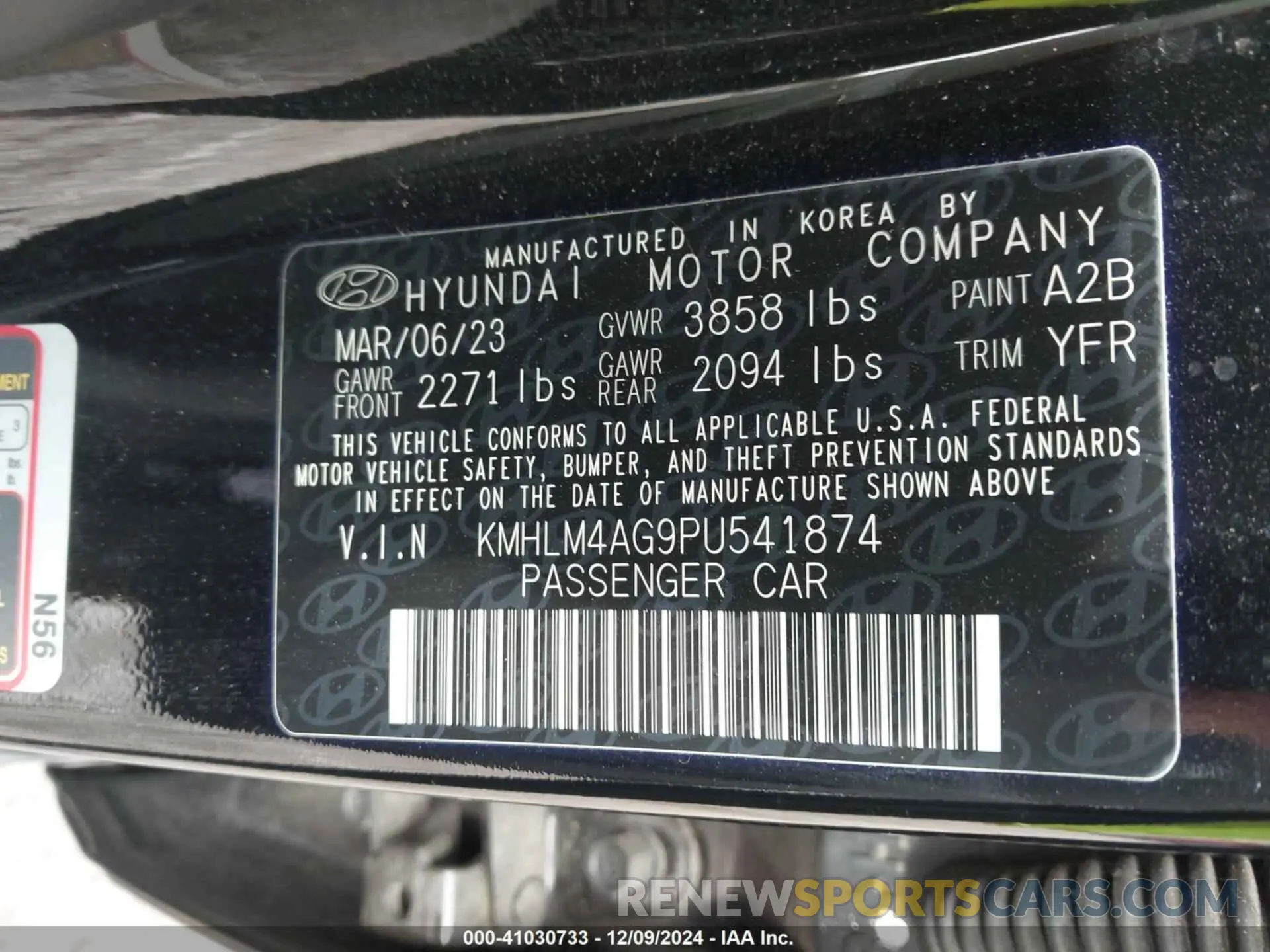 9 fotografías del automóvil dañado KMHLM4AG9PU541874 HYUNDAI ELANTRA 2023