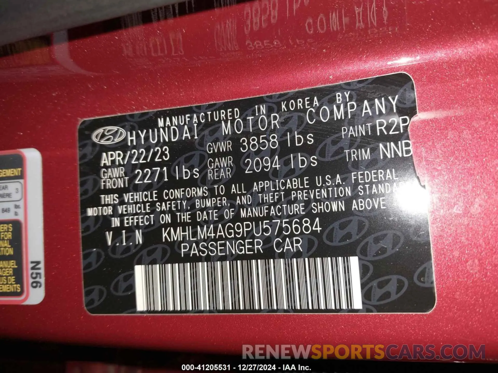 9 fotografías del automóvil dañado KMHLM4AG9PU575684 HYUNDAI ELANTRA 2023