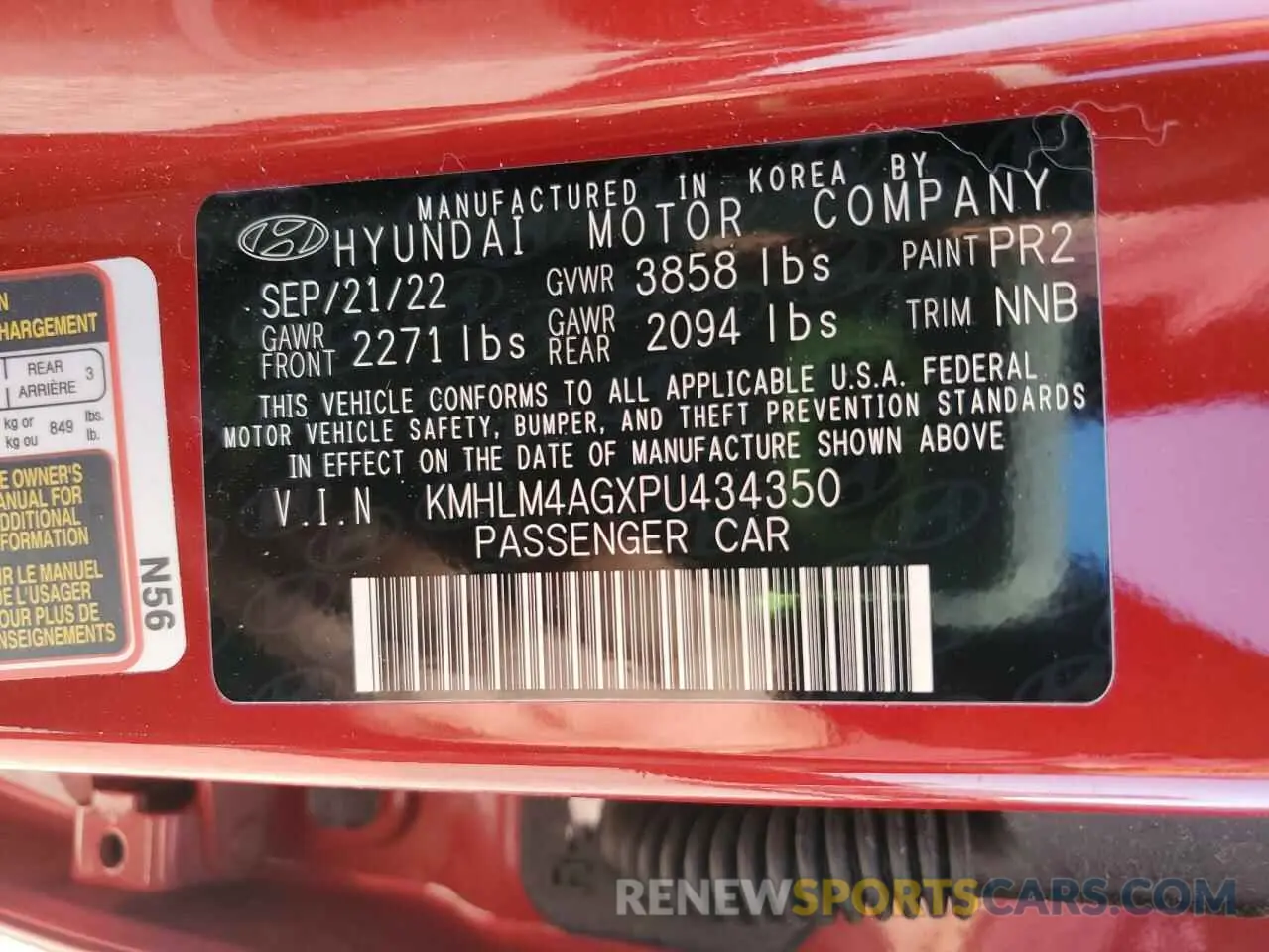 12 fotografías del automóvil dañado KMHLM4AGXPU434350 HYUNDAI ELANTRA 2023