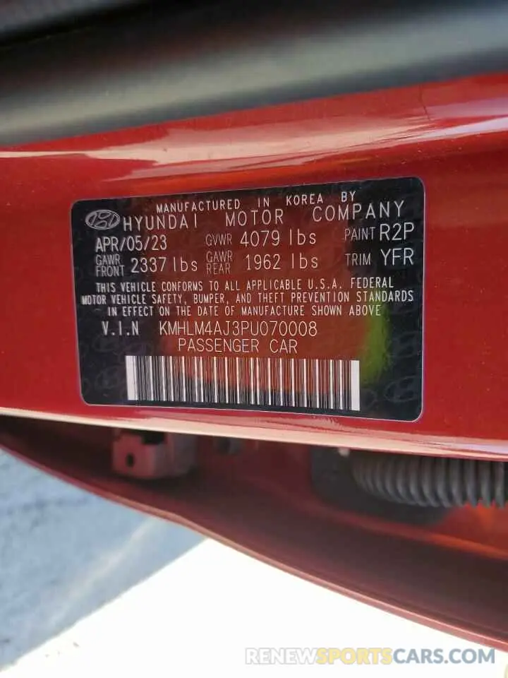 14 fotografías del automóvil dañado KMHLM4AJ3PU070008 HYUNDAI ELANTRA 2023