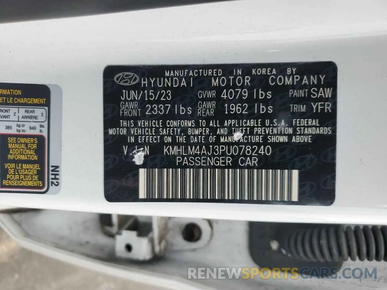 15 fotografías del automóvil dañado KMHLM4AJ3PU078240 HYUNDAI ELANTRA 2023