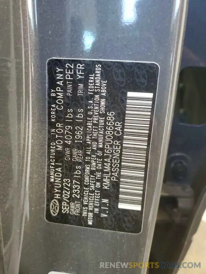 12 fotografías del automóvil dañado KMHLM4AJ6PU086686 HYUNDAI ELANTRA 2023