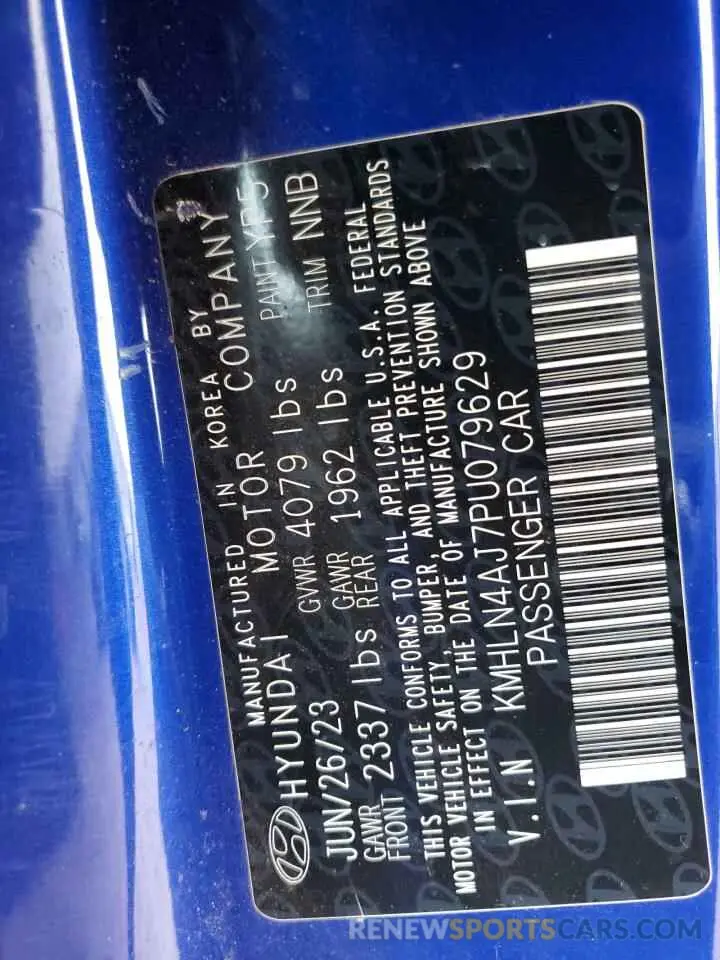 12 fotografías del automóvil dañado KMHLN4AJ7PU079629 HYUNDAI ELANTRA 2023