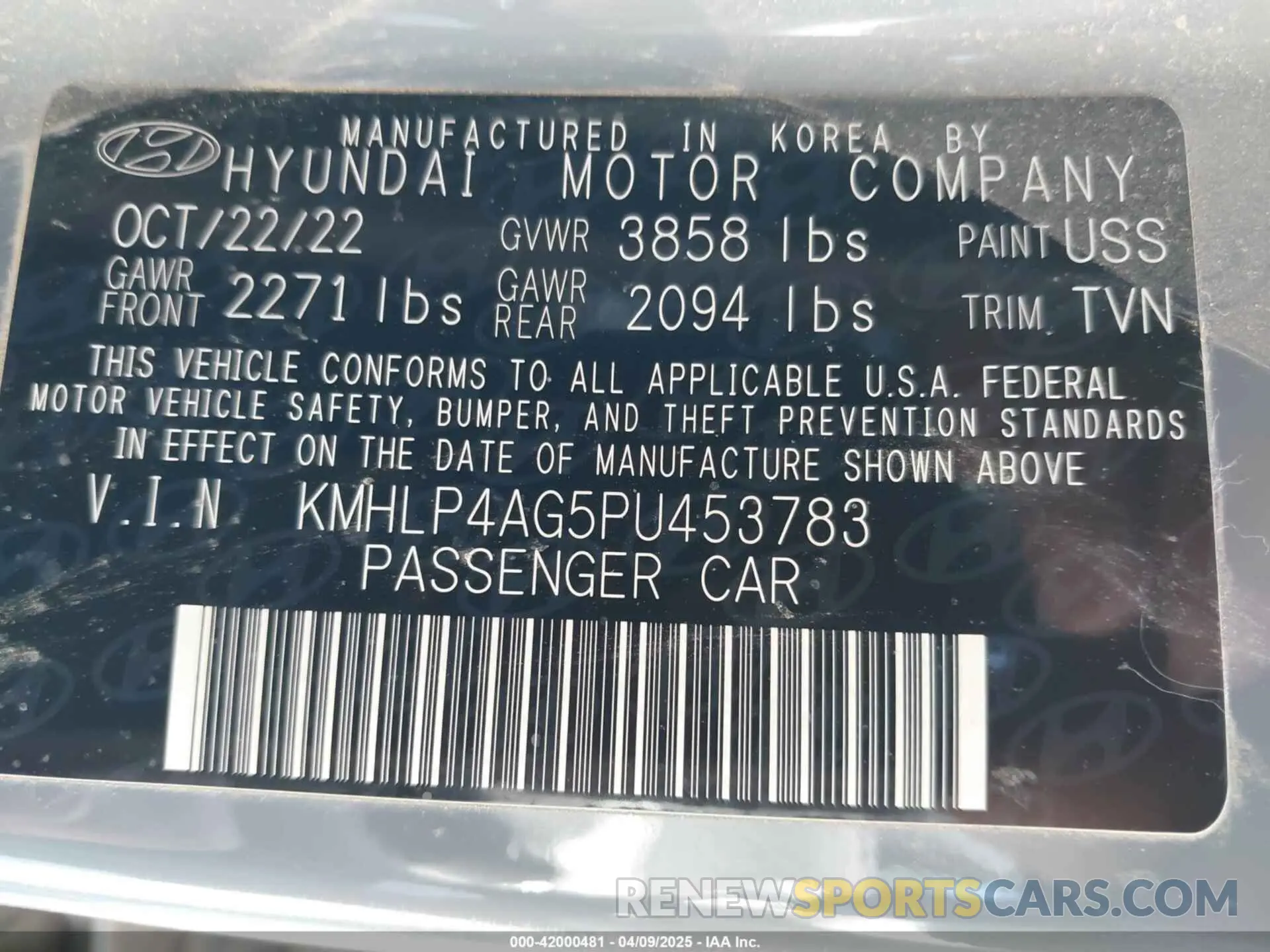 9 fotografías del automóvil dañado KMHLP4AG5PU453783 HYUNDAI ELANTRA 2023