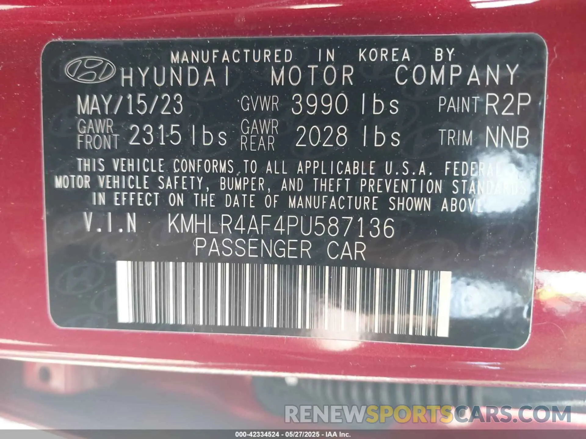 9 fotografías del automóvil dañado KMHLR4AF4PU587136 HYUNDAI ELANTRA 2023