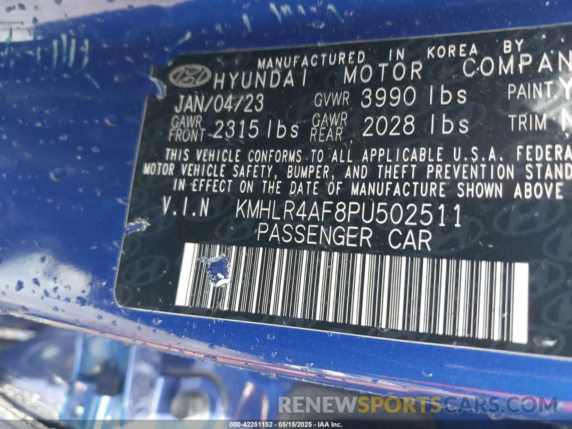 9 fotografías del automóvil dañado KMHLR4AF8PU502511 HYUNDAI ELANTRA 2023