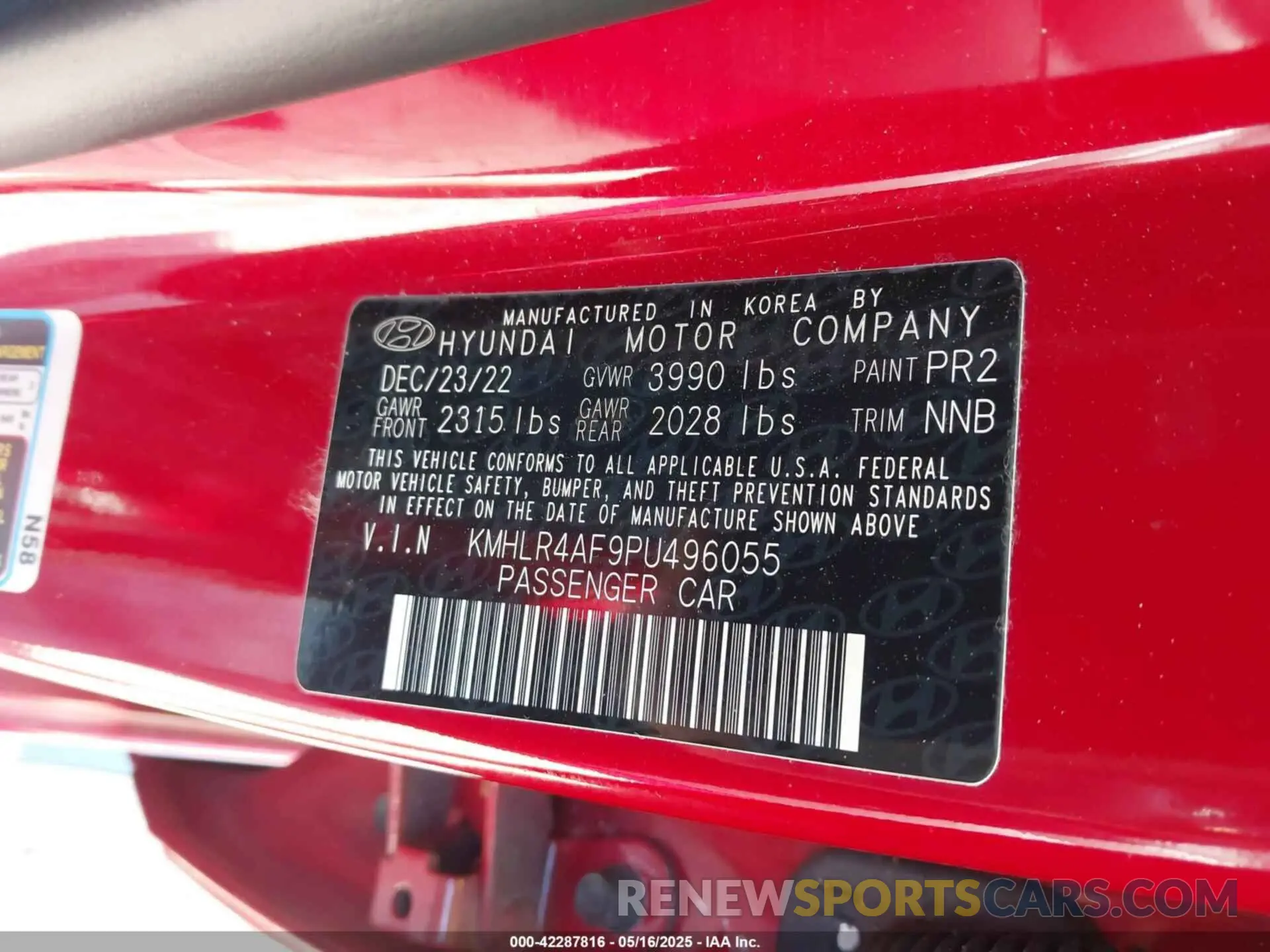 9 fotografías del automóvil dañado KMHLR4AF9PU496055 HYUNDAI ELANTRA 2023