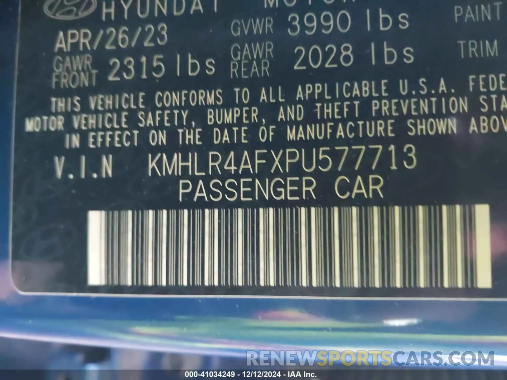 9 fotografías del automóvil dañado KMHLR4AFXPU577713 HYUNDAI ELANTRA 2023