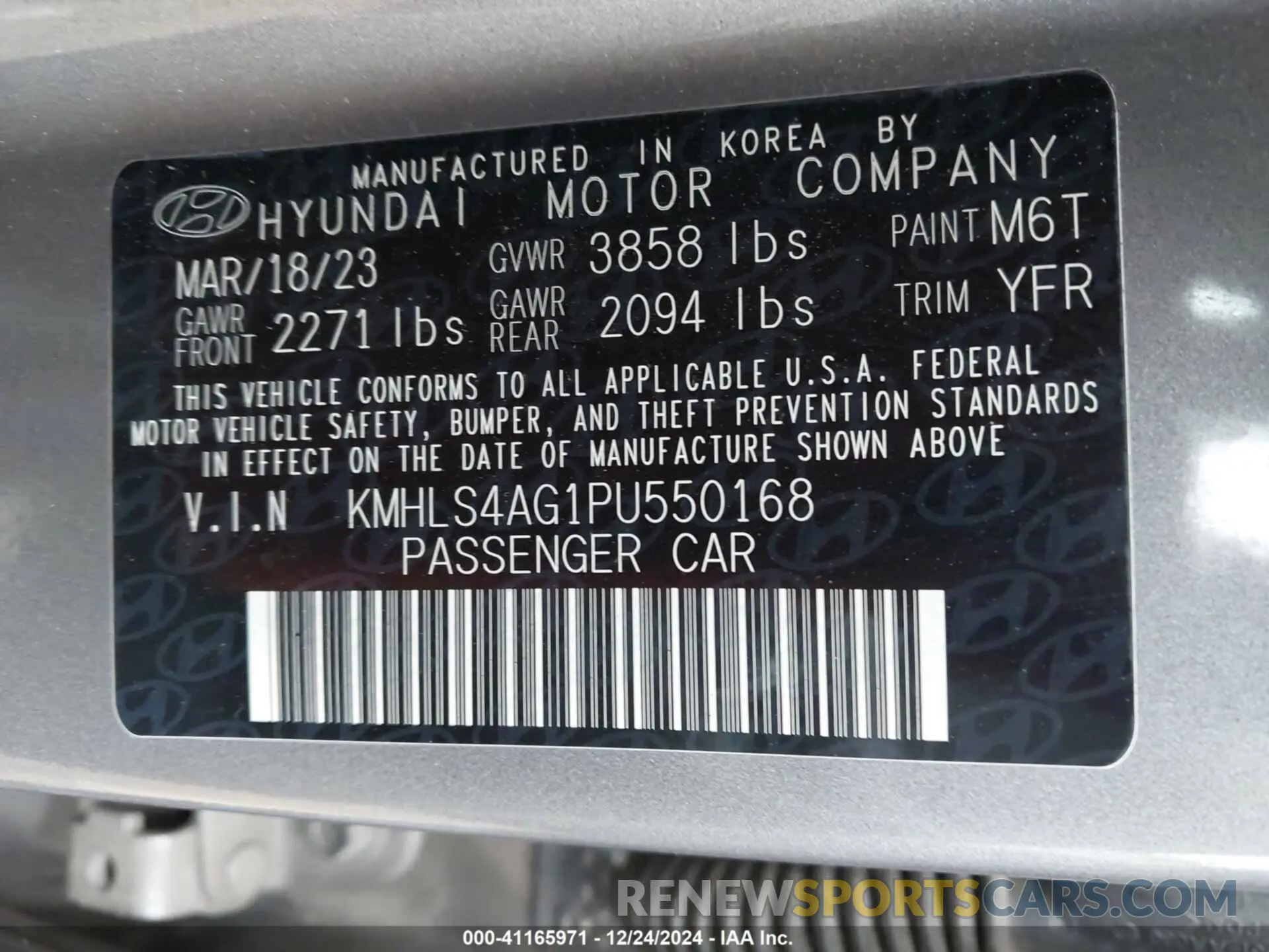 9 fotografías del automóvil dañado KMHLS4AG1PU550168 HYUNDAI ELANTRA 2023
