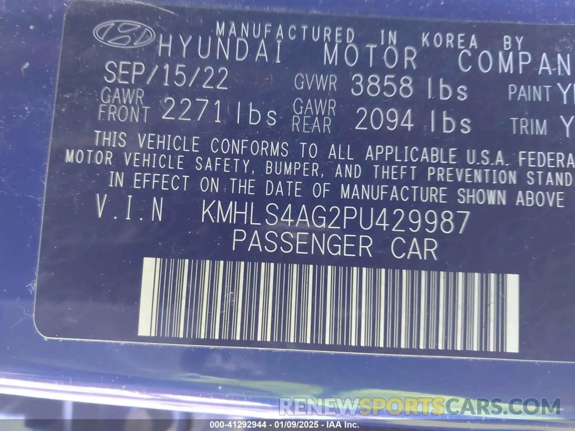 9 fotografías del automóvil dañado KMHLS4AG2PU429987 HYUNDAI ELANTRA 2023