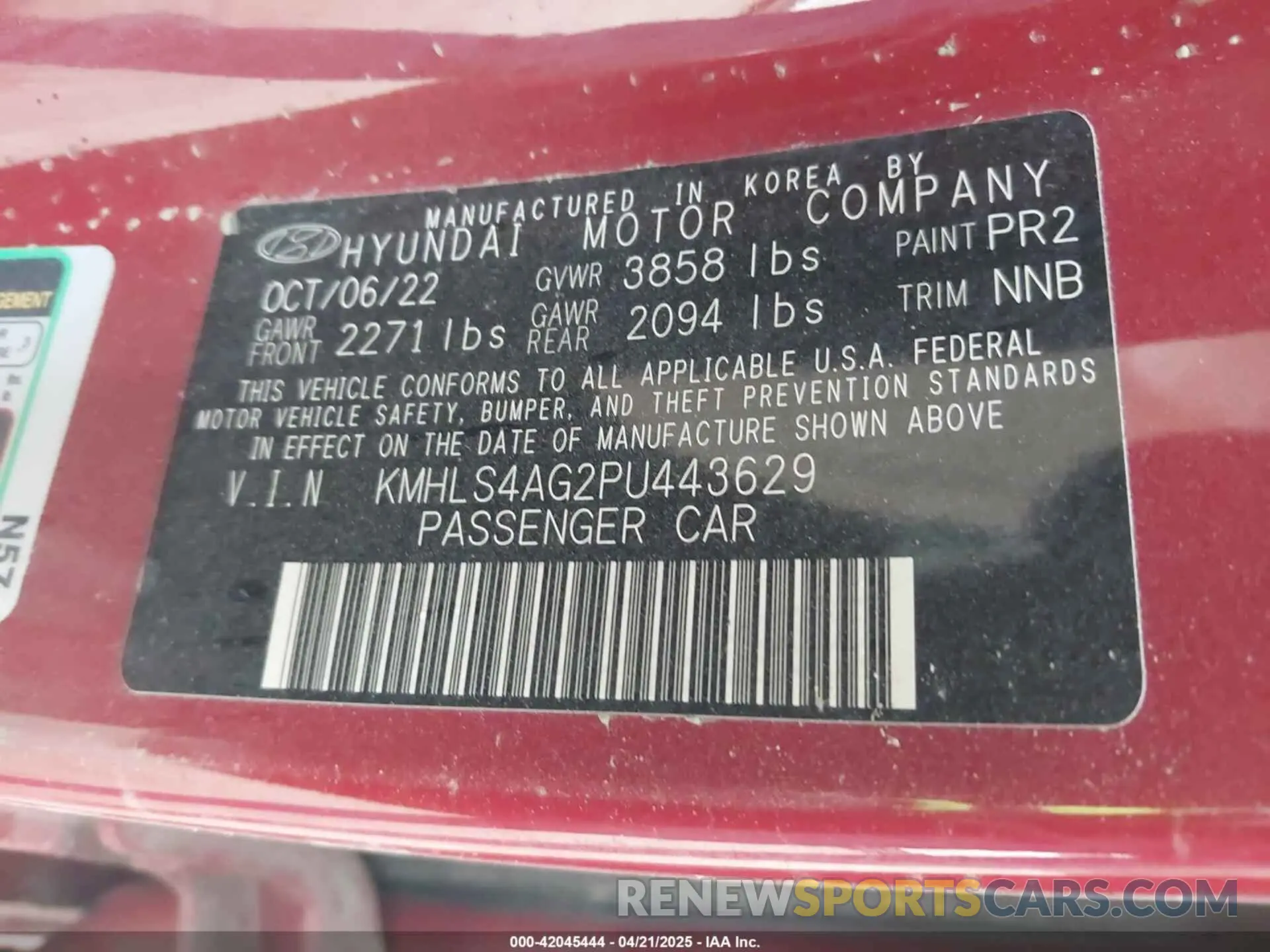 9 fotografías del automóvil dañado KMHLS4AG2PU443629 HYUNDAI ELANTRA 2023
