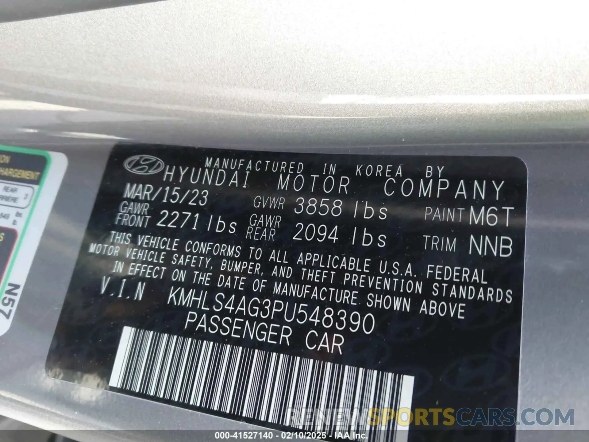 9 fotografías del automóvil dañado KMHLS4AG3PU548390 HYUNDAI ELANTRA 2023