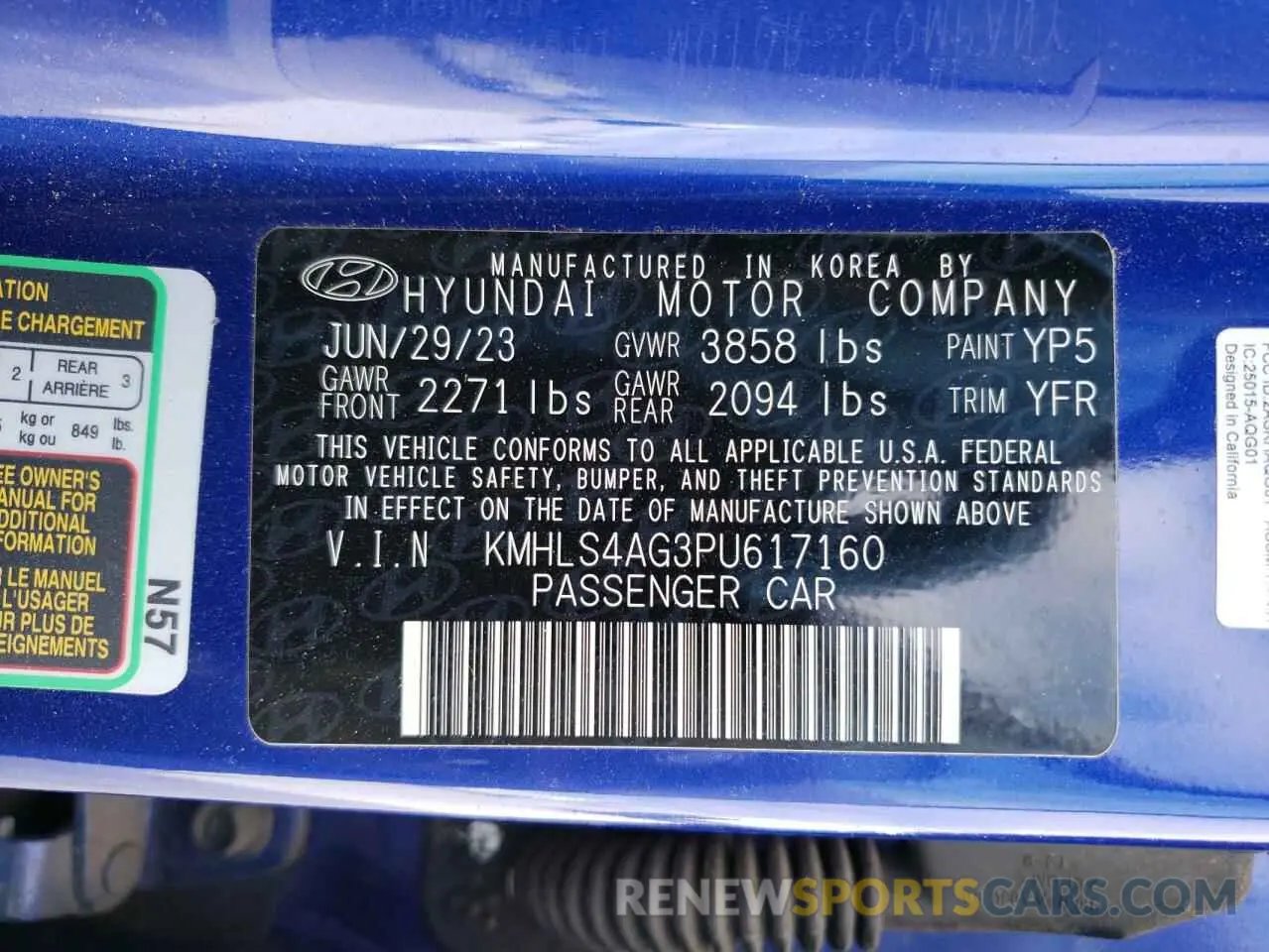 16 fotografías del automóvil dañado KMHLS4AG3PU617160 HYUNDAI ELANTRA 2023