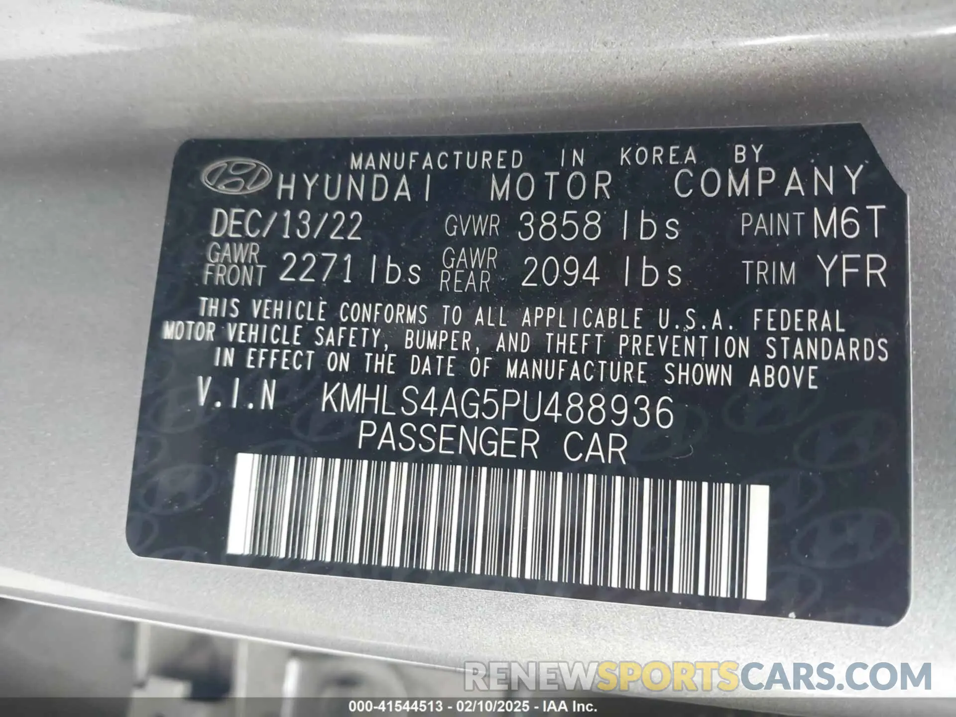 9 fotografías del automóvil dañado KMHLS4AG5PU488936 HYUNDAI ELANTRA 2023