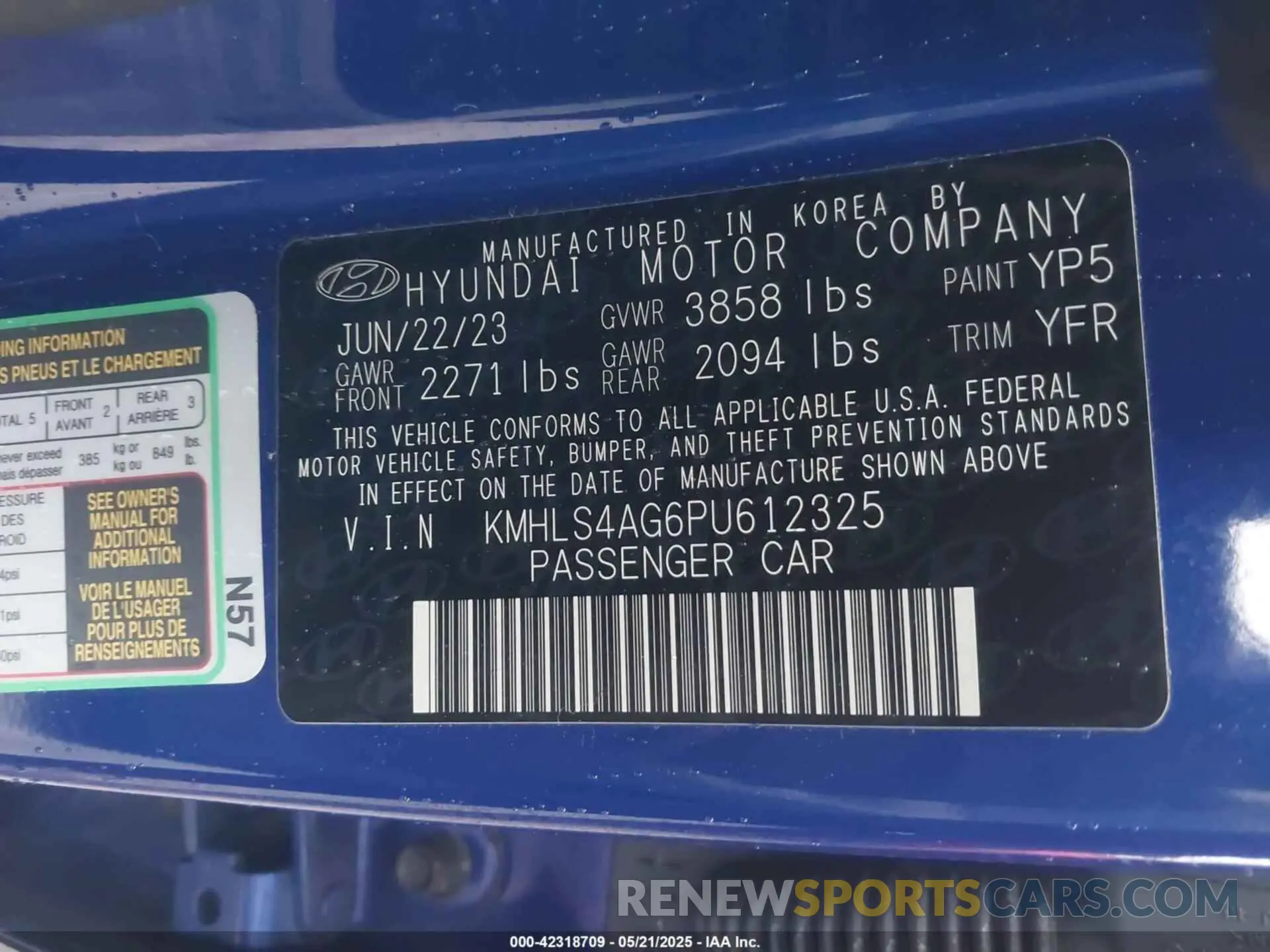 9 fotografías del automóvil dañado KMHLS4AG6PU612325 HYUNDAI ELANTRA 2023