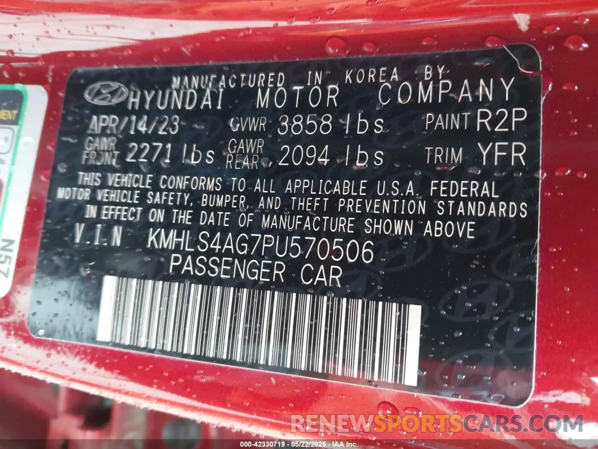 9 fotografías del automóvil dañado KMHLS4AG7PU570506 HYUNDAI ELANTRA 2023