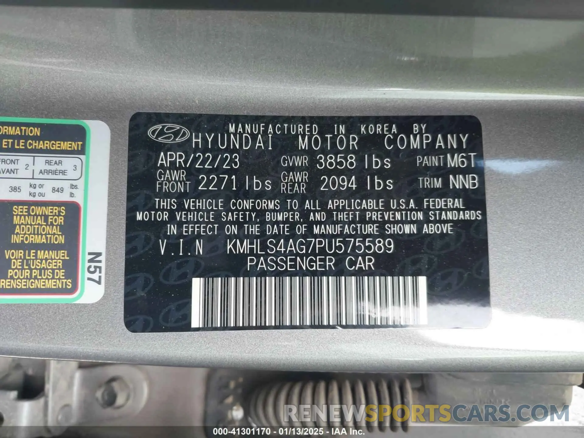 9 fotografías del automóvil dañado KMHLS4AG7PU575589 HYUNDAI ELANTRA 2023