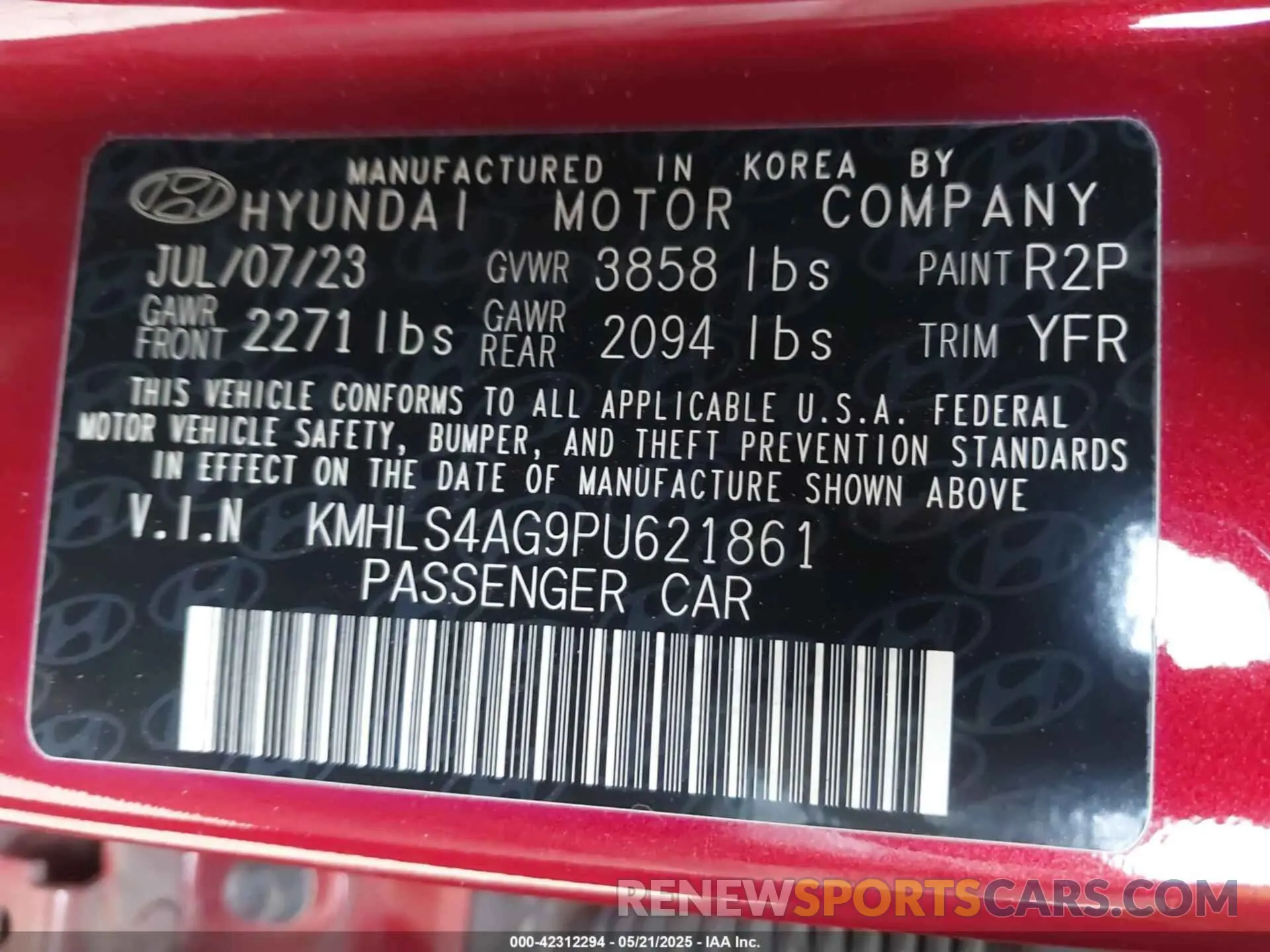 9 fotografías del automóvil dañado KMHLS4AG9PU621861 HYUNDAI ELANTRA 2023