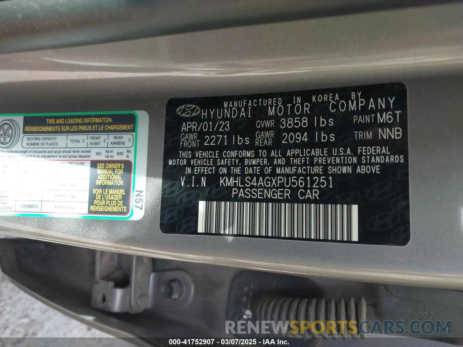 9 fotografías del automóvil dañado KMHLS4AGXPU561251 HYUNDAI ELANTRA 2023