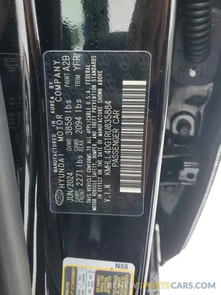 12 fotografías del automóvil dañado KMHLL4DG1RU835884 HYUNDAI ELANTRA 2024