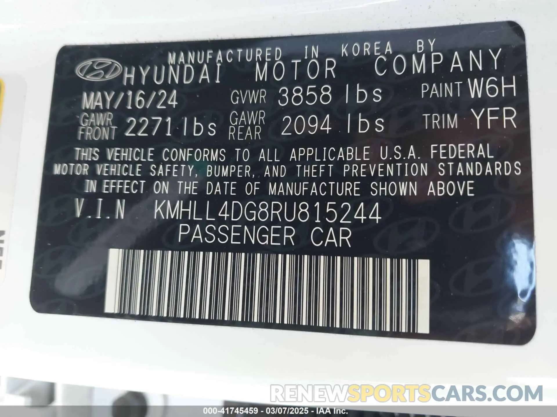 9 fotografías del automóvil dañado KMHLL4DG8RU815244 HYUNDAI ELANTRA 2024