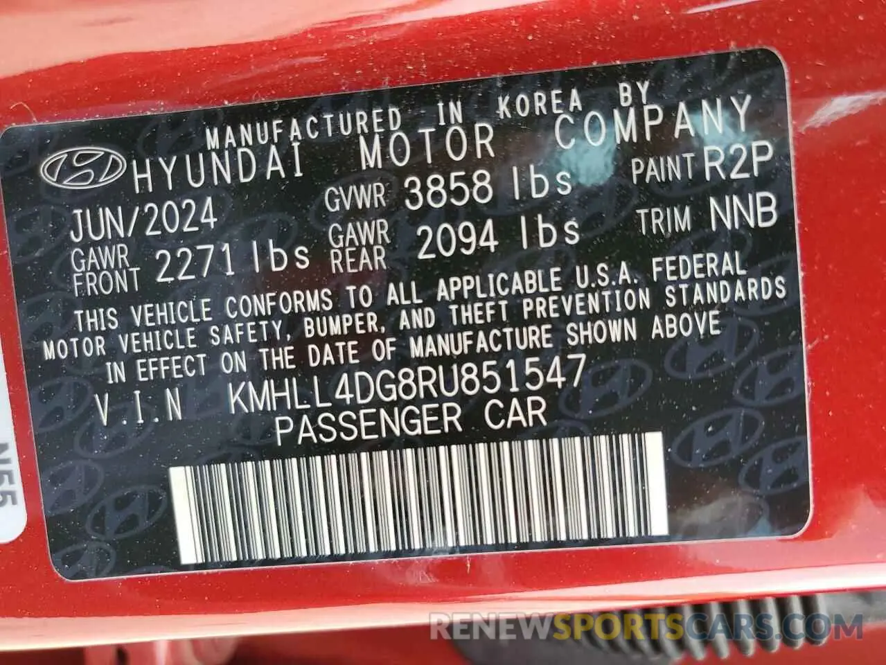 12 fotografías del automóvil dañado KMHLL4DG8RU851547 HYUNDAI ELANTRA 2024
