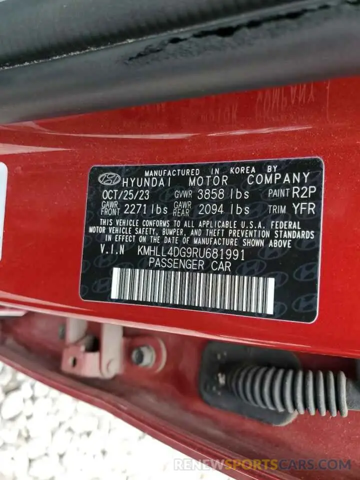 12 fotografías del automóvil dañado KMHLL4DG9RU681991 HYUNDAI ELANTRA 2024
