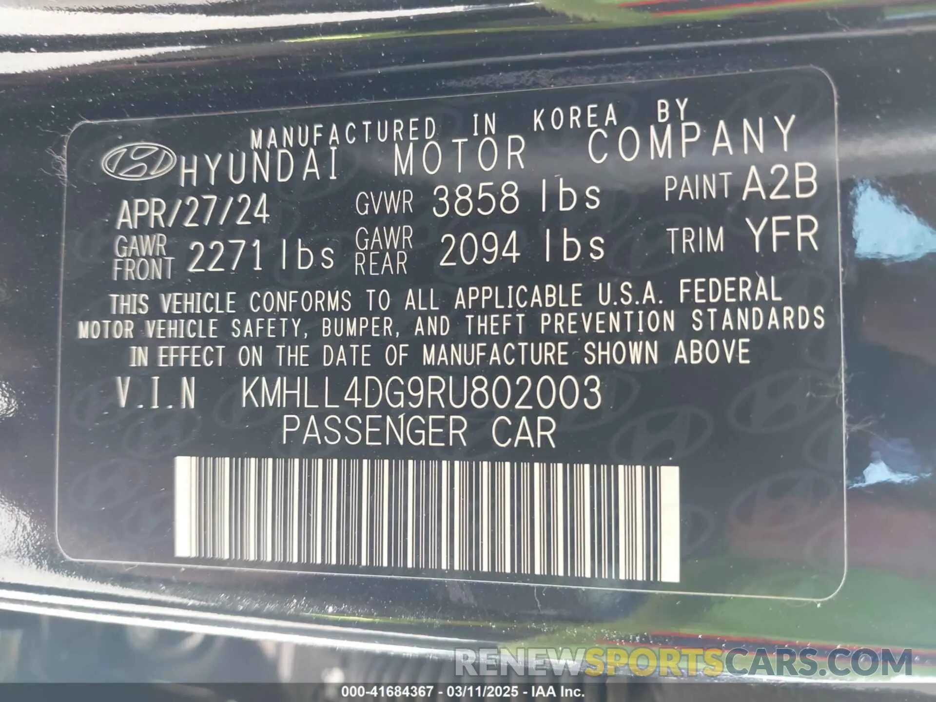 9 fotografías del automóvil dañado KMHLL4DG9RU802003 HYUNDAI ELANTRA 2024
