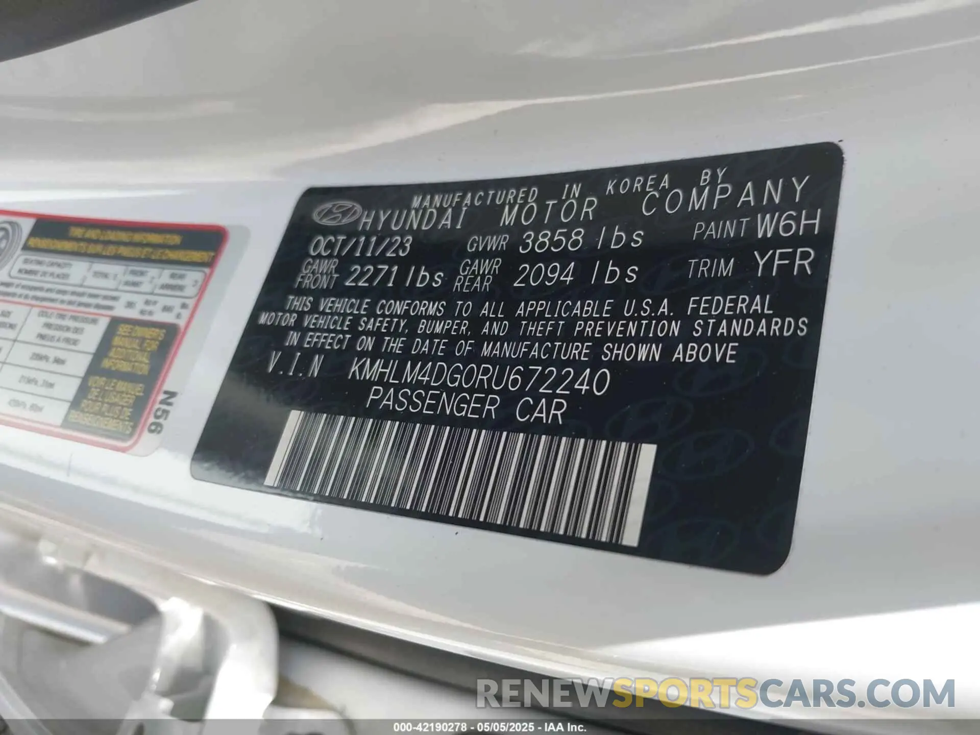 9 fotografías del automóvil dañado KMHLM4DG0RU672240 HYUNDAI ELANTRA 2024