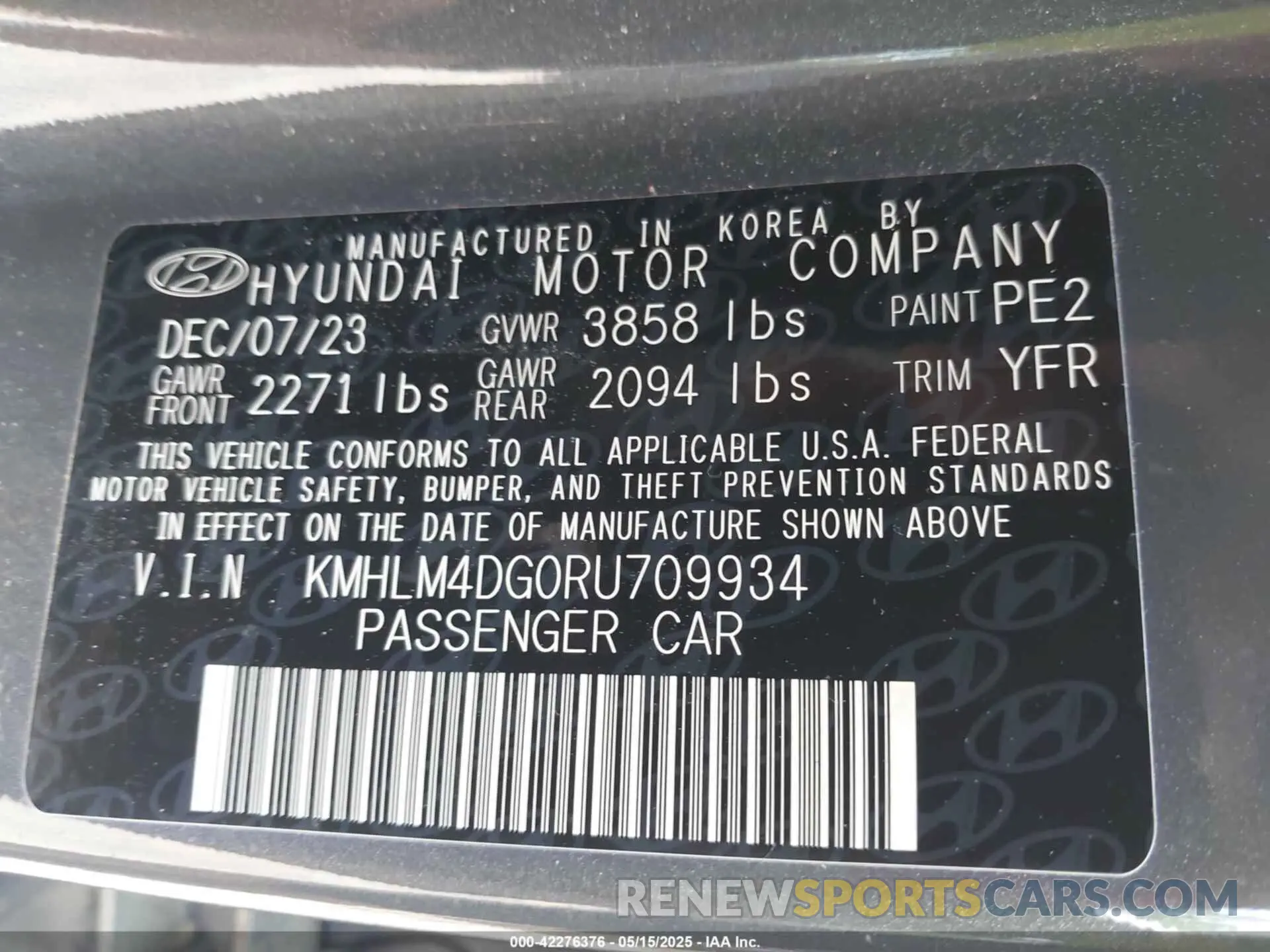 9 fotografías del automóvil dañado KMHLM4DG0RU709934 HYUNDAI ELANTRA 2024