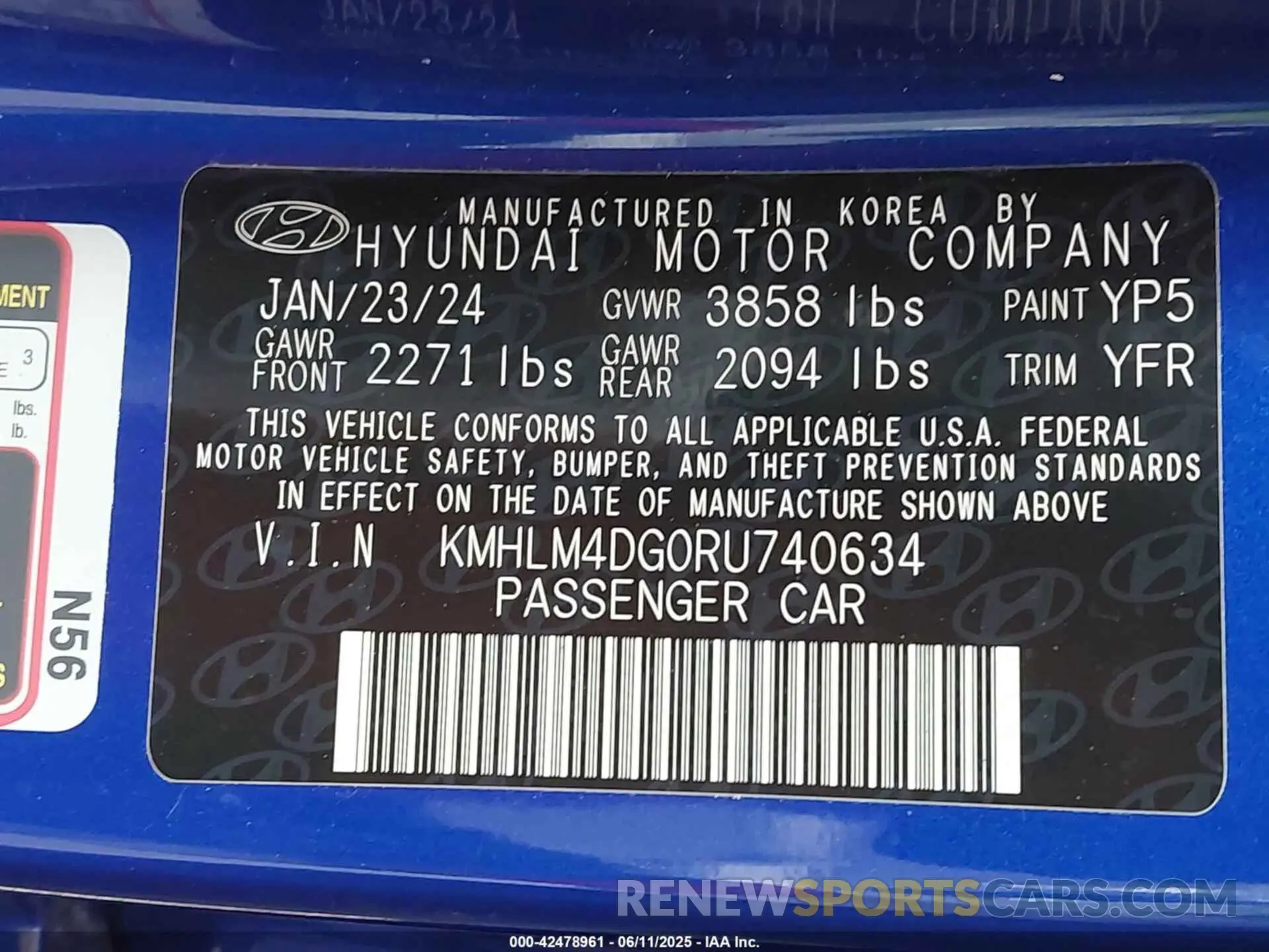 9 fotografías del automóvil dañado KMHLM4DG0RU740634 HYUNDAI ELANTRA 2024