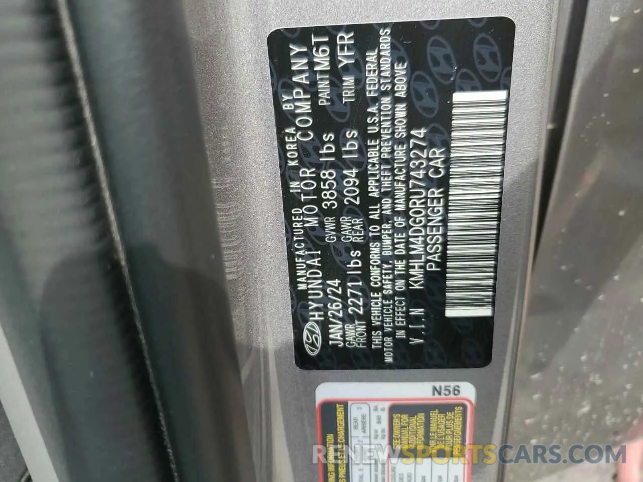 12 fotografías del automóvil dañado KMHLM4DG0RU743274 HYUNDAI ELANTRA 2024