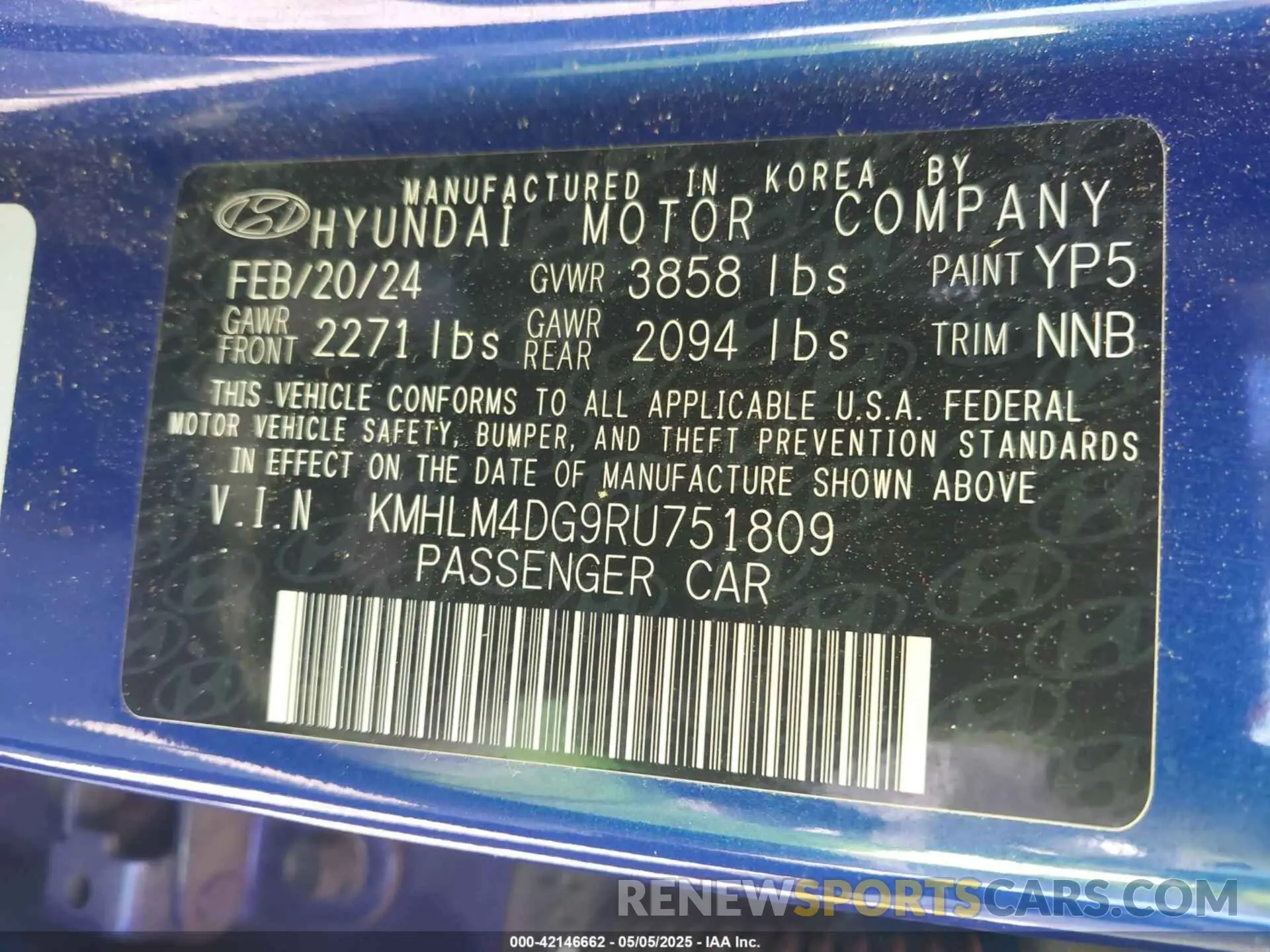 9 fotografías del automóvil dañado KMHLM4DG0RU767025 HYUNDAI ELANTRA 2024