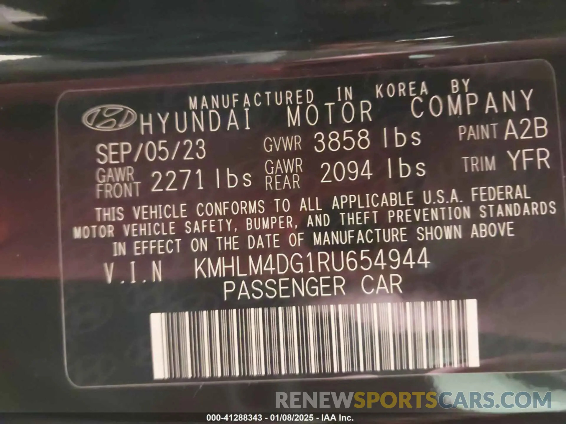 9 fotografías del automóvil dañado KMHLM4DG1RU654944 HYUNDAI ELANTRA 2024