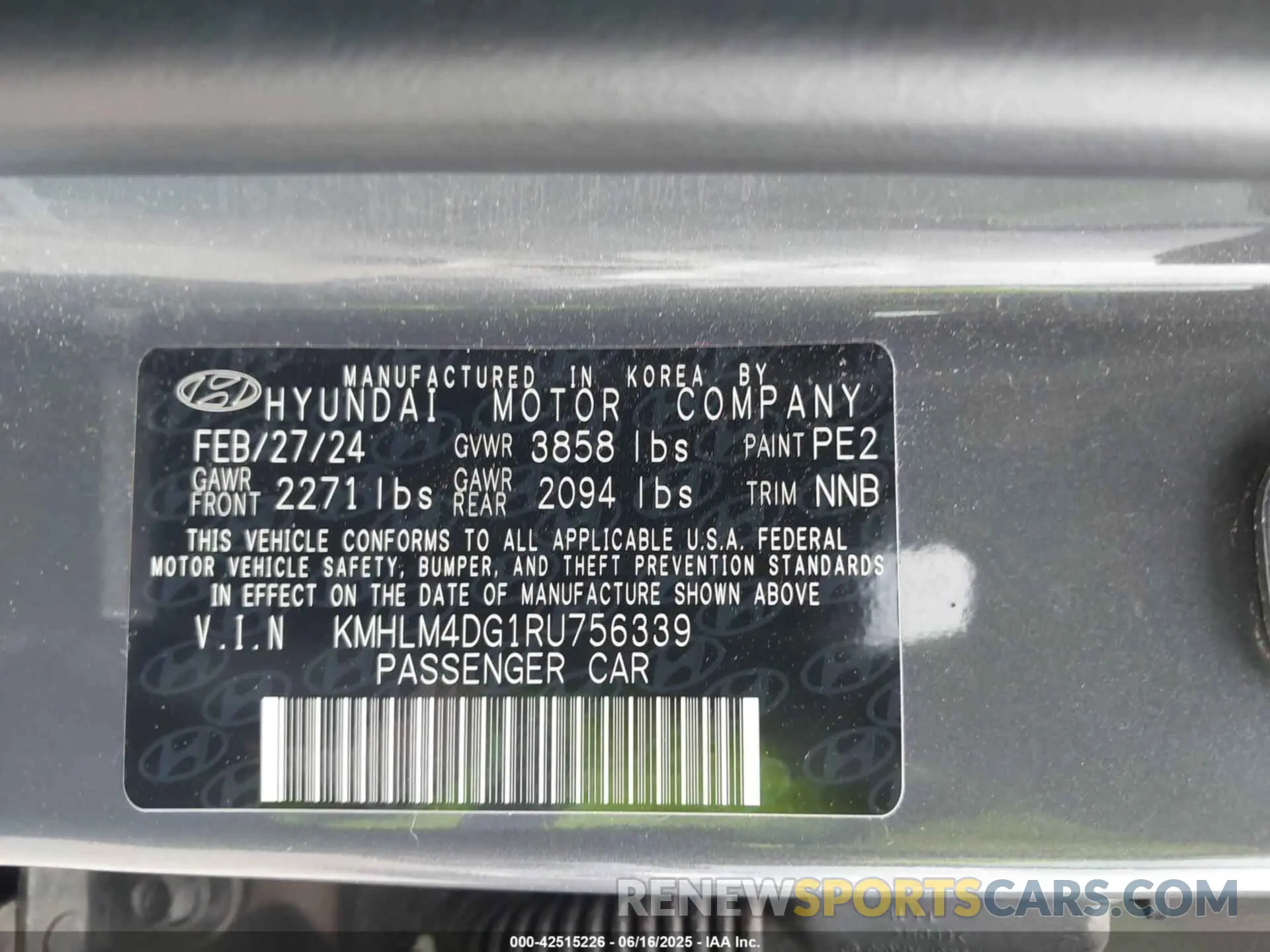 9 fotografías del automóvil dañado KMHLM4DG1RU756339 HYUNDAI ELANTRA 2024