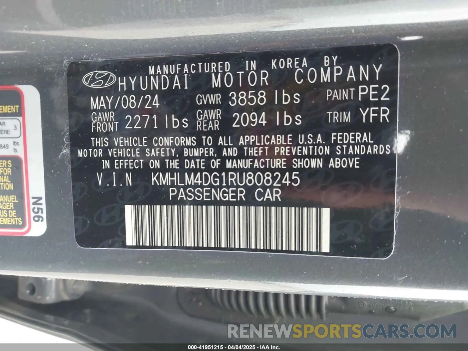 9 fotografías del automóvil dañado KMHLM4DG1RU808245 HYUNDAI ELANTRA 2024