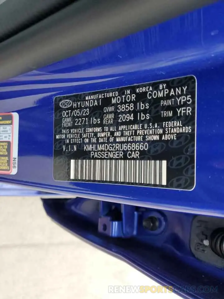 13 fotografías del automóvil dañado KMHLM4DG2RU668660 HYUNDAI ELANTRA 2024