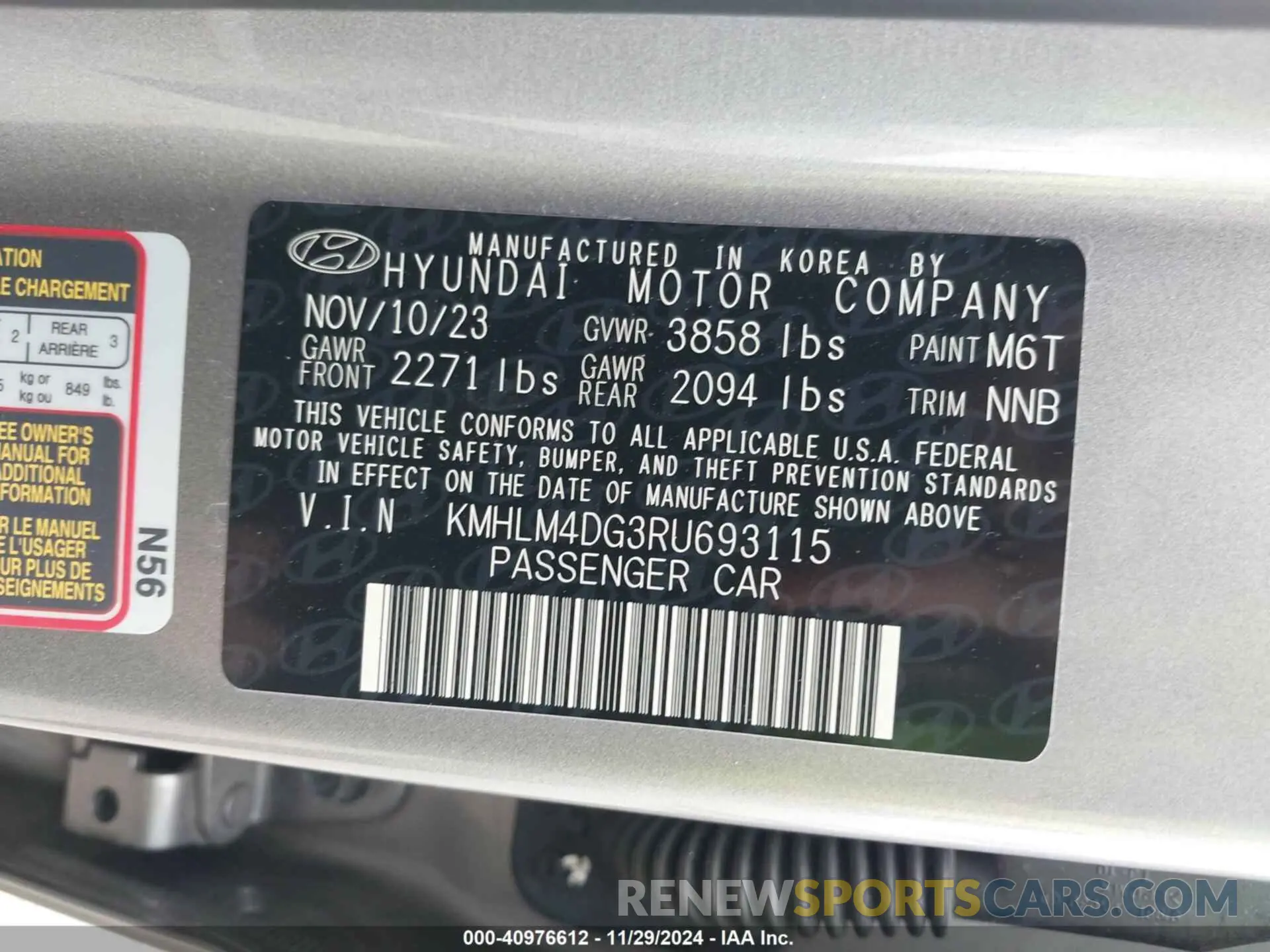 9 fotografías del automóvil dañado KMHLM4DG3RU693115 HYUNDAI ELANTRA 2024