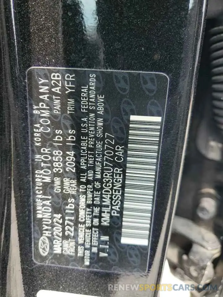 13 fotografías del automóvil dañado KMHLM4DG3RU770727 HYUNDAI ELANTRA 2024